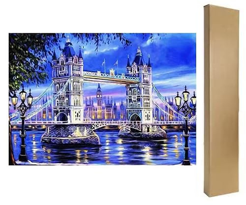 Mit Verpakcung Box DIY Square Diamond Painting Eckige Steine 50x40cm Diamant Painting Bilder Groß Bild zum Sticken Kreuzstich Erwachsene Strass Stickerei Kunsthandwerk Landschaft Brücke Diamond Art