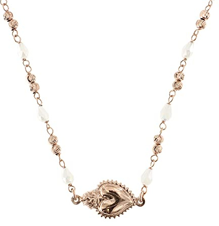 Linea Italia Gioielli - Collana Donna in Argento 925 Placcato Rosa con Cuore Sacro E Perline Bianche - Made In Italy