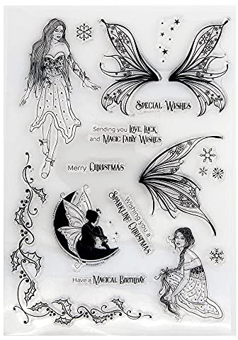 arriettycraft Magic Fairy Merry Christmas Snowflakes Berry Branch Rubber Stamps Clear Stamps for Christmas Card Making Decoration and DIY Scrapbooking Rubber Stamps for Crafts