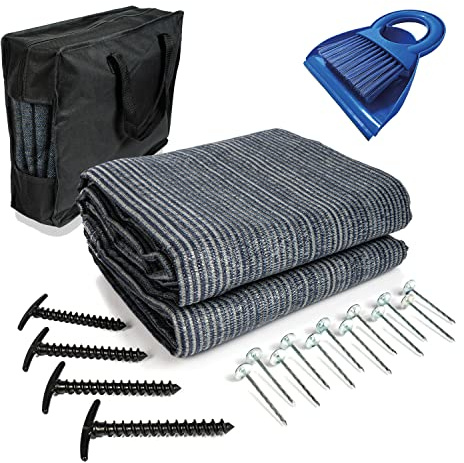 Mr Nomad Alfombra Camping 300 g/m² Transpirable – Suelo Toldo para Caravana y Autocaravana – con Bolsa, Escoba y Piquetas – 6 x 2,5 m