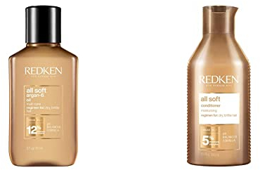 Redken | Haarmaske mit Tiefenpflege, 1 x 111 ml & Spülung für trockenes und brüchiges Haar, Belebt und hydratisiert, Mit Fettsäuren, Antioxidantien und Argan-Öl, All Soft Conditioner, 300 ml