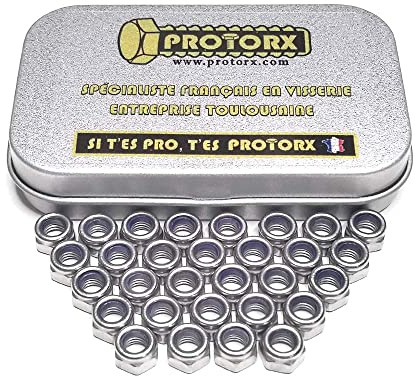 Tuerca autobloqueante de freno Nylstop M5: caja de 30 unidades, autofrenado, acero inoxidable, anillo de nailon de bloqueo, uso interior y exterior, Hexagonal (5 mm x 8 mm) HI - Din985