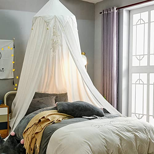 Niños Dosel de Cama Cúpula Redonda,Dosel para Cama Infantil,Princesa de Toldo de Cama para Sala de Lectura/Juegos,Mosquiteras Decorativa para Cama,Cortina de Cama para Cuna con Borlas/Pompones Color J