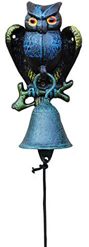 Sudemota Cast Iron Door Bell Exquisite Owl Metal Door Knocker,Luxury Weatherproof Bells Front Door Bells Decorative Wall Mounted Bells,Hand Shake Doorbell,Blue Finish