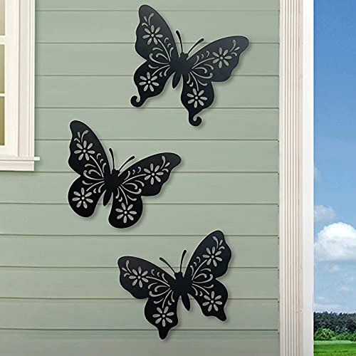 Exquisite Wandskulptur, Kunstdekor, 3 Stück, schwarze Schmetterlings-Wandskulptur, Metall-Schmetterlings-Wand-Silhouette, freie Kombination von 3 Schmetterlingen für die Gartendekoration im Innenberei