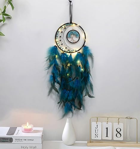 Bohemian Dekoration Dsaren Led Traumfänger Mädchen Handgefertigt | Dreamcatcher,Spitze Traumfänger Federn Weiß,für Gute Träume Wandbehang Auto Raum Mädchen Kreatives Geschenk