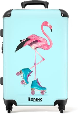 NoBoringSuitcases© Reisekoffer Teenager Mädchen Geschenke Trolley Koffer | 67x43x25 cm - Reisetasche mit Rollen Suitcase Kinder - Flamingo - Rosa - Blau - Koffer mittelgroß,