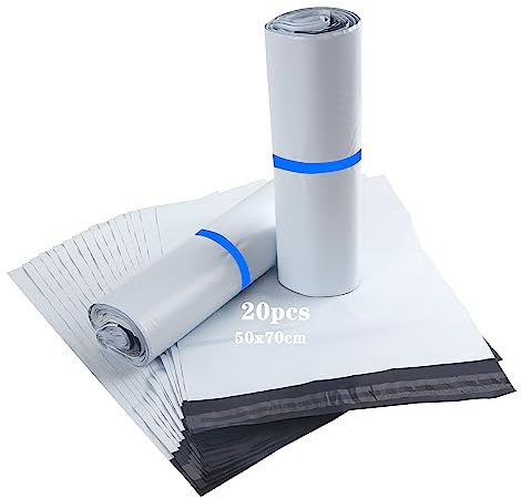 HVDHYY Bolsas para Envíos Paquetes Ropa Grandes 50cmX70cm 20pcs Blanco Sobres de Correo Postales Plástico de Genérico Envío Nuevo Material Impermeable, Opacas Autoadhesivo