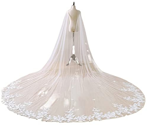 Brautschleier, Weiß Elfenbein Hochzeit Zubehör Spitze Applikationen Brautschleier Schulter-Schleier Tüll Dom Lang Umhang Schal Umhang Schleier