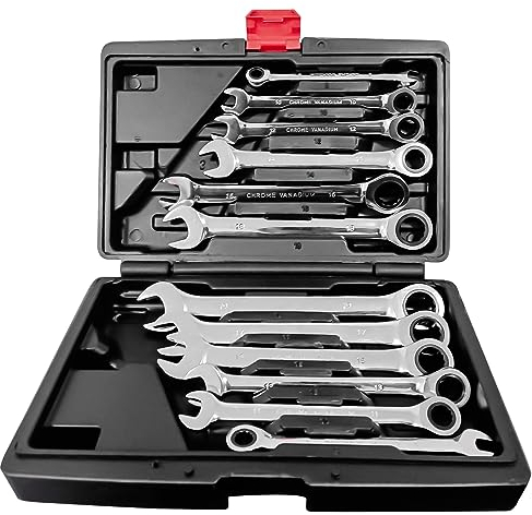Chedin Ratschenschlüsselset, Ringschlüssel maulschlüssel set, 12-tlg Ring Maul Gabelschlüssel, 8-19mm schraubenschlüssel set, Ratschenringmaulschlüssel (Fester Kopf)