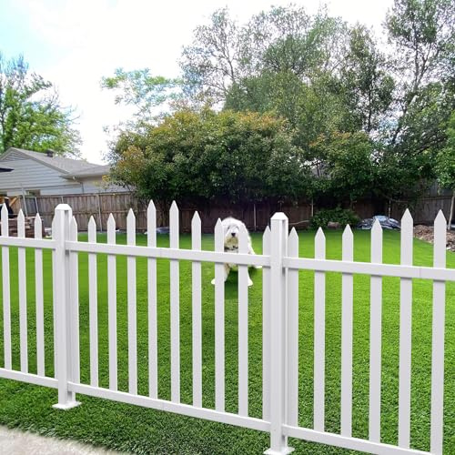 E&K 36 H x 84 W Vinyl White Picket Fence Panels Decorative Fencing for Front Porch Yard Garden Pool (20 Pickets, Scallop)