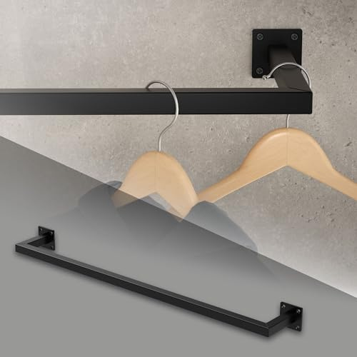 ML-Design Kleiderstange Rechteck für die Wand, T12cm x B90cm, Schwarz, aus Stahl, rostfrei, Garderobenstange U-Form, Kleiderständer Wandmontage, Kleidergestell Garderobenhalter, inkl. Montagematerial
