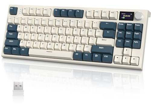 VGN GAMEPOWER x Attack Shark K86 Mechanische Gaming Tastatur Kabellos 75% TKL, 2.4G Wireless/Bluetooth/USB-C, RGB Gasket Keyboard QWERTY, Farbdisplay, Drehknopf, Hot Swap Linearer Schalter, Retroblau
