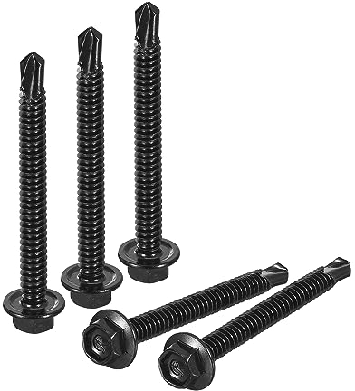 QUARKZMAN #12 x 2 Sechskant Unterlegscheibe Kopf Selbstbohrend Schrauben 100Stk 410 Edelstahl Blatt Metall Selbstschneidend Schrauben für Metall Holz Schwarz
