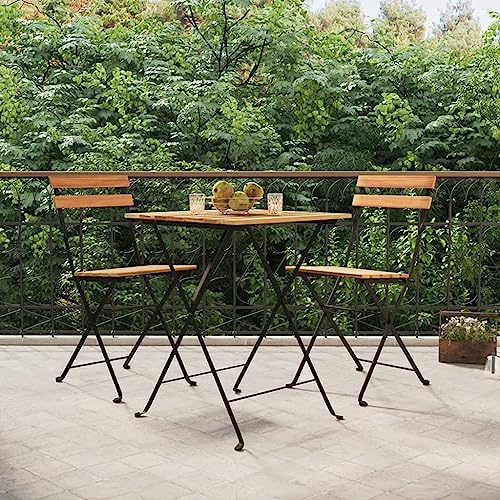 ZQQLVOO Lounge Sessel Terrassenmöbel Terassenmöbel Außen3-tlg. Bitro-Set Klappbar Massivholz Teak und Stahl