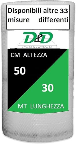 D. & D. Polistirolo® - (H 50 cm x 30 mt/l) Rouleau de papier bulle pour emballage et expédition – Fabriqué en Italie – Bulles d'air pour protection, rembourrage, emballage d'objets dans le transport
