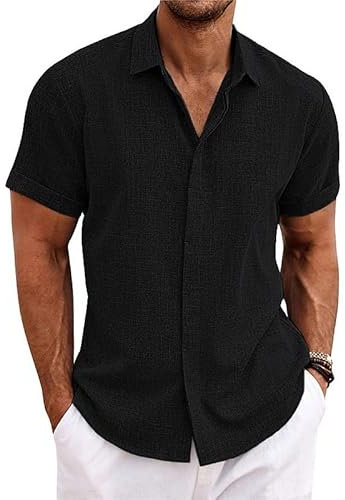 MEIION Keith - DAS Elegante UND EINZIGARTIGE Polo-Hemd Herren Kurzarm Leinenhemd - Atmungsaktiv Freizeit & Business - Regular Fit Sommerhemd mit Brusttasche