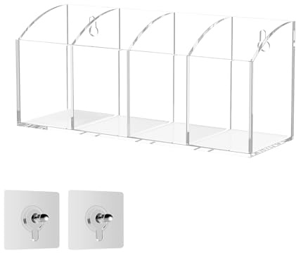 Hexsonhoma Organisateur de stylos en acrylique avec 4 compartiments, organiseur transparent pour pinceaux de maquillage, pas de perçage, montage mural, porte-crayon, accessoires de bureau