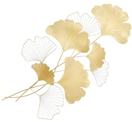TESUGN Wanddeko Metall Gingko, Simulierte 3D Ginkgo Blätter Wall Decoration, Wanddeko Blätter Wandverzierung Wandskulpturen, Hängende Wandskulptur für Wohnzimmer, Büro, Schlafzimmer, 110x55 cm