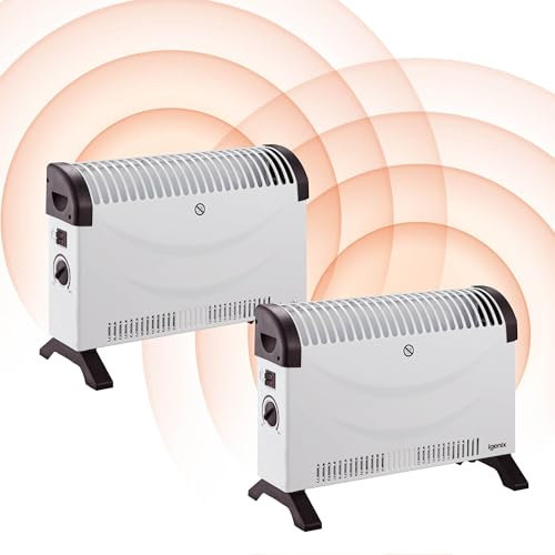 Igenix IG5250/2PACK Portable Electric Low Energy Convector Heater with Adjustable Thermostat and 24 Hour Timer, Freestanding, Ideal for Home or Office, 2000 W, White, Pack of 2