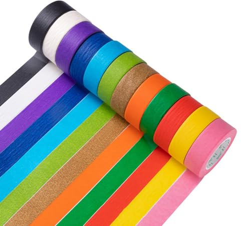 Masking Tape, Buntes Klebeband, Washi Tape Set 12 Rollen Masking Painters Tape Kreppband Bunt Abdeckband Buntes Farbiges Klebeband Für Journaling (Breite 1.2 cm)