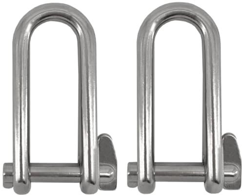 JT-HLM 2 x lange D-Schäkel aus Edelstahl, Marine-Qualität, Ankerketten, Wirerope, Heben, Outdoor, Camping, Survival-Seil-Armband (5 mm)