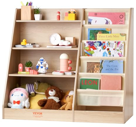 VEVOR Estantería de Madera para Niños de 4 Niveles Librería con Eslinga de Seis Capas Estantería para Libros para Almacenamiento Gabinete Organizador de Juguetes para Libros para Habitación de Niños