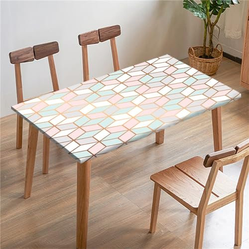 Morbuy 3D Rechteckige Elastische Tischdecke, Rechteckig Tischdecke mit Gummizug Spanntischdecke Gartentischdecke für Picknick Camping Partys (Geometrie 9,4.5FT/140x80cm)
