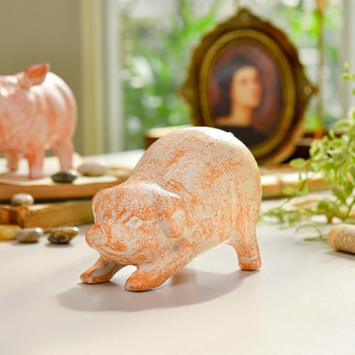 Sungmor Gusseisen-Schwein-Statue, skurriles Kopf-Down-Schwein, Garten, dekorative Statue, rustikal, rosa, Heimbüro, Schreibtisch, Briefbeschwerer, Türstopper, niedliche Sammlerfigur, Bücherregal,