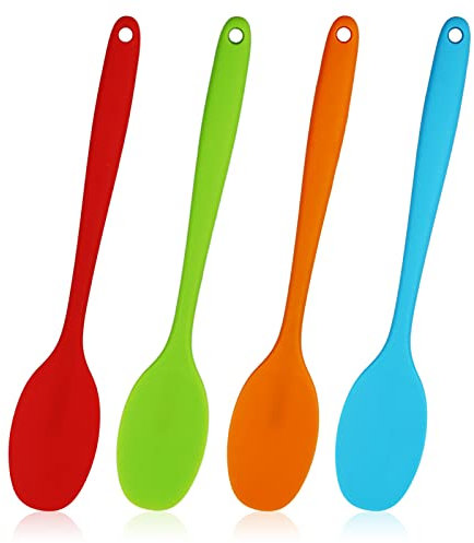 4pcs Silicone Mixing Spoons, 11in/27.7cm Long, Heat Resistant Baking & Serving Spoons