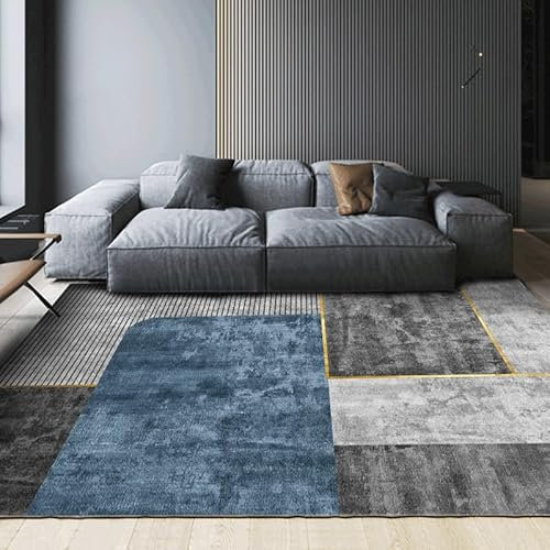 Teppich Blaue Geometrie Flauschig Kurzflor,Mikrofaser Super Weich,Anti-Rutsch,Waschbar,Teppich Webteppich Für Wohnzimmer,Flur,Schlafzimmer Teppichläufer 120X160Cm
