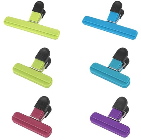 Onezebra 6 Pcs Food Bag Clips, Bag Clips for Food Storage, 2 Sizes and 3 Colors, Airtight and Reusable, Food Clips for Sealing Unfinished Snacks, Cereals, and Freezer Bags