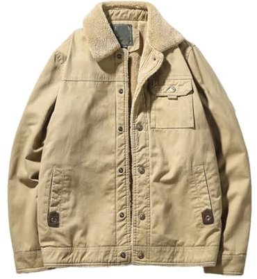 Herren-Winterjacke, Baumwolle, warm, dick, Fleece, Mantel, Pelzkragen, Oberbekleidung, Khaki, Größe 3XL, khaki, 3XL