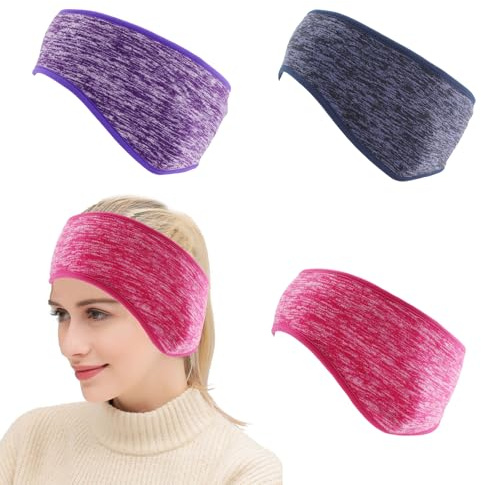 JSTHHTT 3 Piezas Diadema Deportiva Antideslizante, Yoga Cinta De Pelo para El Pelo, Diadema Mujer Cinta Pelo, Cinta Sudor Cabeza de Mujer y Hombre, Acolchada Caliente con Tapa Completa Muffs de Oído