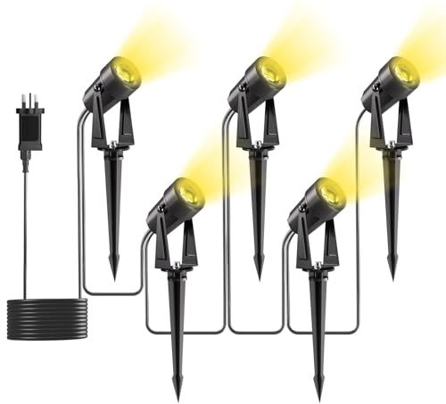 Yuusei Garden Lights Mains Powered, 5 in 1 Pack 17M Extendable Outdoor Spotlight, 3000K Warm White 27V LED Driveway Lights, IP65 Waterproof for Pathway, Fence, Pond, Yards