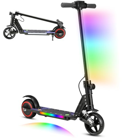 scoot4kids Elektroroller für Kinder, 6-12 Jahre, 130W, 14 km/h Höchstgeschwindigkeit, 8km Reichweite, Bunte LED-Leuchten, Faltbares, E-Scooter für Jungen und Madchen, Geschenk für Kinder