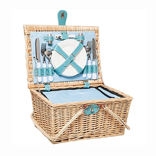 Picknickkorb, weißer Picknickkorb mit Besteck-Isoliertasche, Faltbare Griffe, Picknickkorb für 4 Personen
