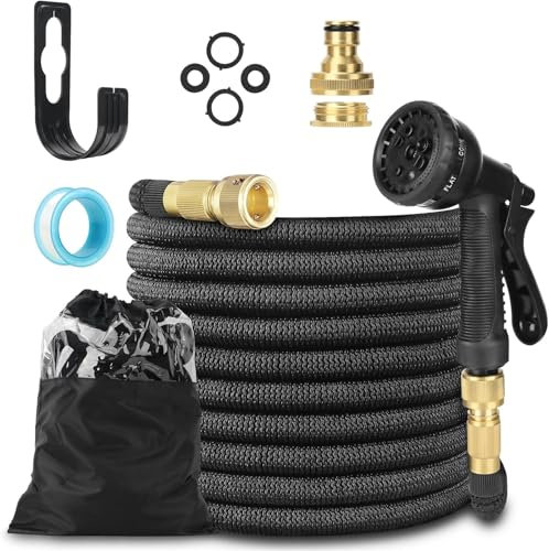 LINGKY Flexibler Gartenschlauch 15m Bewässerungsschlauch, Wasserschlauch flexibel mit 3-Fach Latexkern, Dehnbarer flexiSchlauch mit 1/2 zoll und 3/4 zoll Soliden Messinganschlüssen