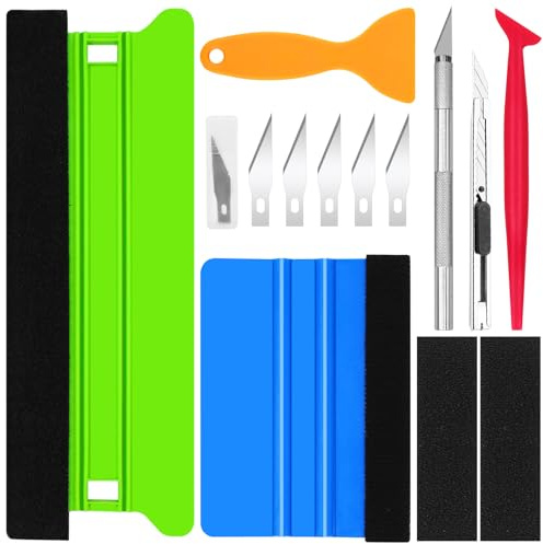 Annickee 9 PCS Vinyl Wrap Tools, Vinyl Squeegee for Car Kitchen Cupboards | Wallpaper Tools with Plastic Felt Squeegee and Trimmer, Wallpaper Smoother, Orange Window Tint Squeegee for Removing Bubbles