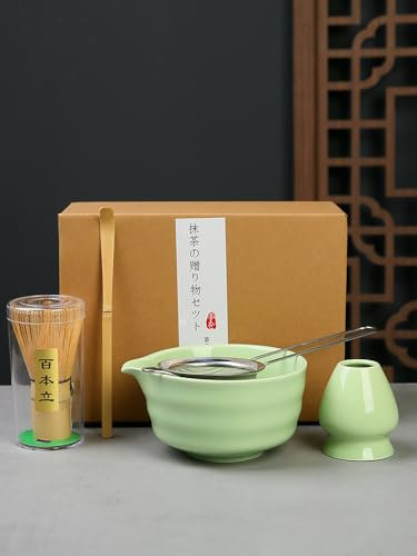 Set Matcha - giapponese completo con Frusta Matcha in bambù cucchiaio ciotola e supporto per frusta Perfetto per una cerimonia del tè tradizionale Matcha Kit ideale per la preparazione del tè matcha