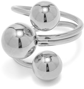 Boule Minimaliste Bague Déclaration Pour Femmes Hommes Or Plaqué Acier Inoxydable Couches 3 Boules Rondes Enveloppant Ouvert Anneaux De Doigt Confort Fit Géométrique Fête Bijoux Taille 8 (Argent)