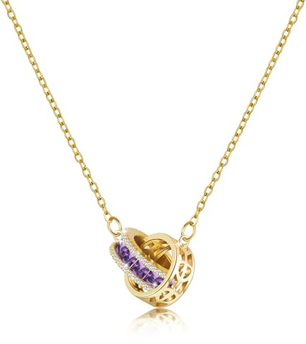 Linawe Chaîne de pierres précieuses violettes améthyste, bijoux en or pour femmes, collier tendance, chaîne à pendentif en acier inoxydable doré, pierre de naissance