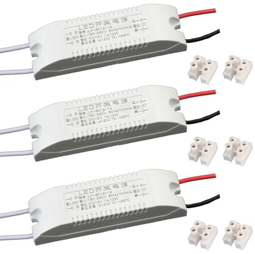Lot de 3 transformateurs LED 12 V 12 W, avec connexion de fil de lumière LED, transformateur LED 12 W 180 V vers 260 V 1 A, transformateur LED basse tension.