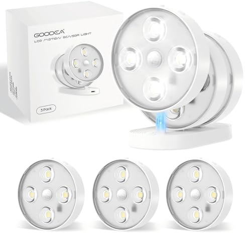 GOODEA LED Schrankbeleuchtung Kabellos mit Ladestation - 6 Stück Rund Dimmbar Schranklicht mit Bewegungsmelder Bewegungs Licht für Kleiderschrank Bücherregal Treppe Flur RV
