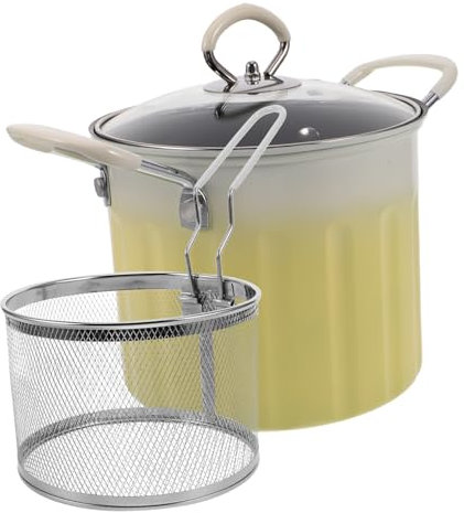 HEALLILY 1set Pentola Per Friggere Inossidabile Con Termometro e Coperchio Friggitrice Multifunzionale Per Tempura Pesce Gamberi e Patatine Adatta Per Induzione