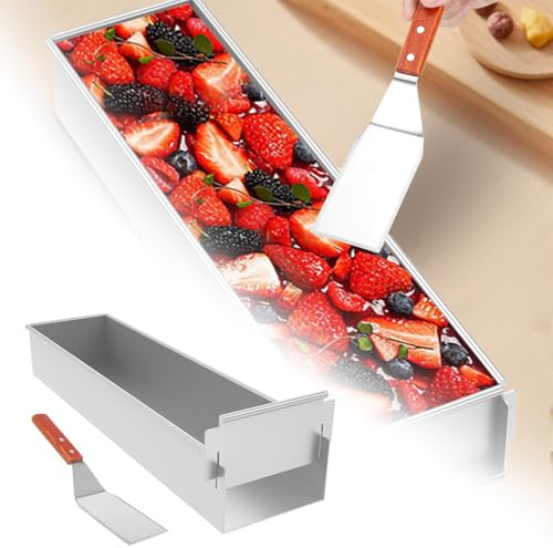 Backrahmen Rechteckig Verstellbar 41,7x10x6cm, Antihaft Rechteckige Backform Aluminiumlegierung mit Kuchenschaufel Abnehmbar Seitenteilen, Tiramisu Kuchenform für Tiramisu Käsekuchen(Aktivität)