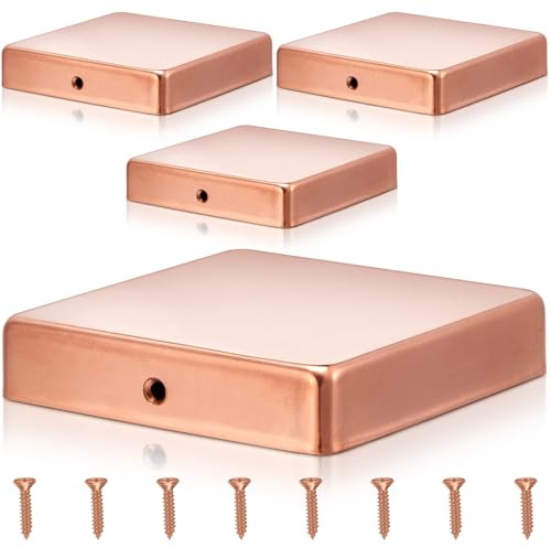 Tandefio Solid Copper Post Caps Fence Pyramid Decking Caps with Screw for Metal Wood Cedar Fence Deck Corridors Mailbox Posts End Cover(4x4'' (Actual 3.5x3.5''),Flat,4 Pcs)