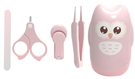 minkissy 1 Satz Nagelpflege Set Sichere Nagelschneider für Neugeborene Ergonomisches Design Rosa Eule Feile und Pinzette für Babypflege und Shower