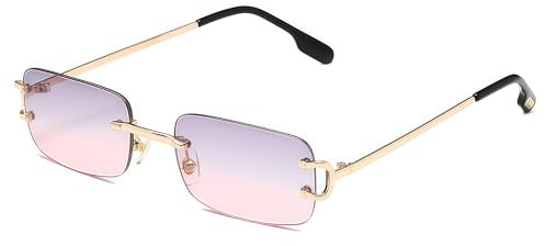 RUNHUIS Randlose Rechteck Sonnenbrille Damen Herren Vintage Retro Rahmenlose Quadratische Brille