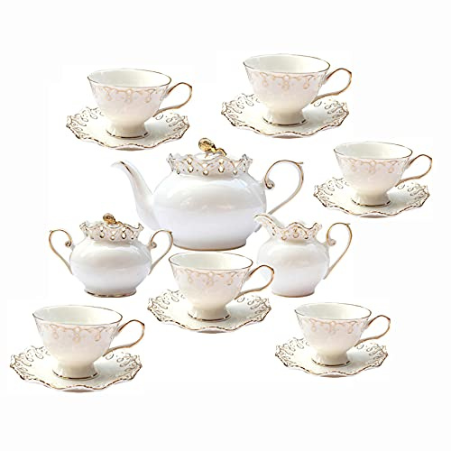 GVNFJKJK Juegos de té de cerámica Juego de té de Porcelana de 15 Piezas, Juego de café Chino de Flores Vintage británico, Servicio de té de Boda for Adultos